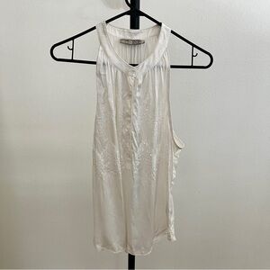 Go By Go Silk Bright White Elegant Sequin Sleeveless Flowy Blouse